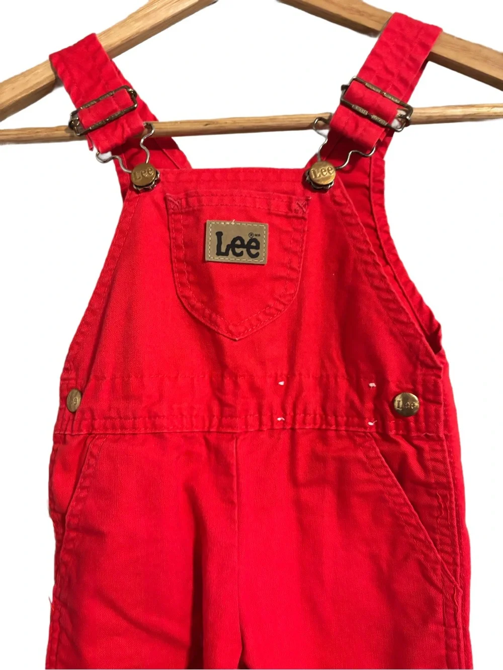Vintage-Lee Kids Bright Red Bib-Overalls Made In the USA Unisex Size 3T